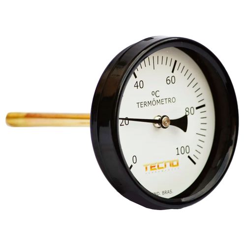 Termômetro Bimetálico Caixa de Aço Estampado Escala 0-450°C Ø100mm ØRosca 1/2" BSP ØHaste 3/8" Saída Angular Novotest.br ATER-100H150A450