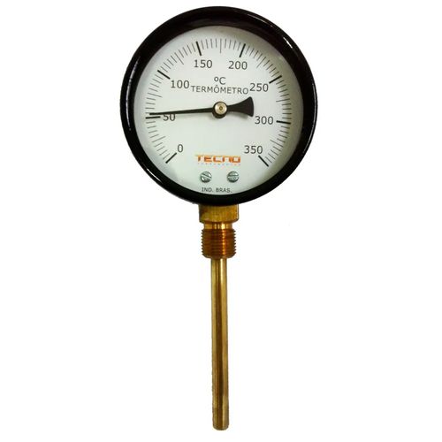 Termômetro Bimetálico Caixa de Aço Estampado Escala 0-200°C ØRosca 1/2" BSP ØHaste 3/8" Saída Reta Novotest.br TER-100H100R200