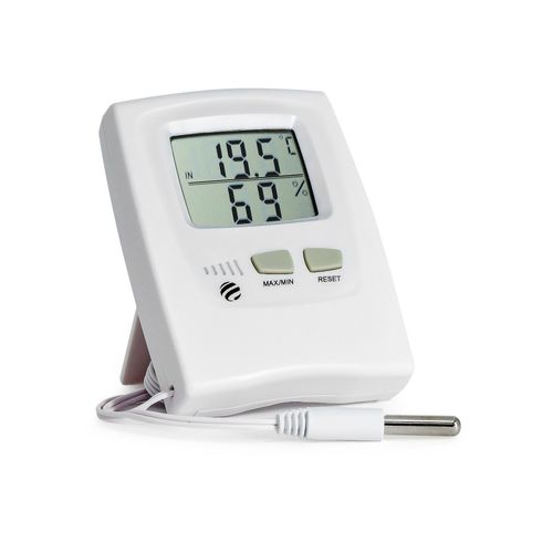 Termo-higrômetro digital interno –10+60°C externo –30+70°C resolução 0,1°C Incoterm 303018