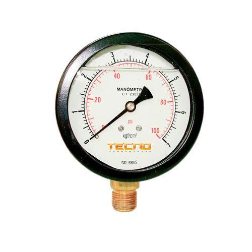 Manômetro Caixa Aço Carbono Interno de Latão Glicerinado Ø100mm Classe B Escala Dupla 0 a 600kgf/cm² Rosca 1/2"NPT Reto Novotest.br TECN-550.100R600
