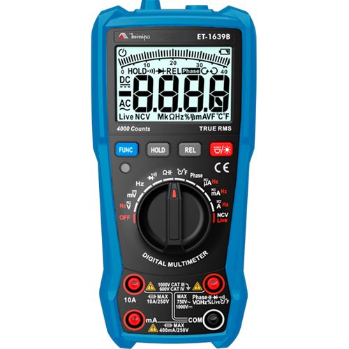 Multímetro Digital True RMS 4000 Contagens com NCV e Medição de Temperatura Minipa ET-1639B