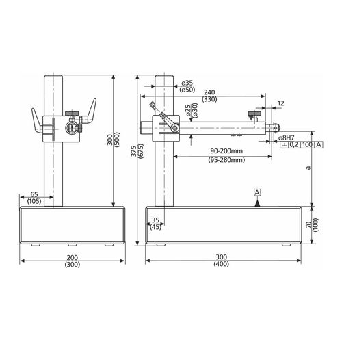 Mesa de medição grande granito MarStand 821 NG 0–250 mm granito e aço inoxidável MAHR 4435100
