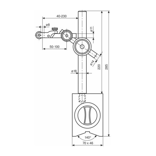 Suporte De Medição MarStand 815P 205mm Aço Inoxidável Com Base Magnética 3/8'' Mahr 4422050