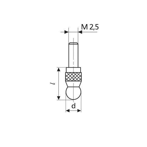 Ponta de contato esférica 906 H 2,5mm 8,5mm carboneto MAHR 4360155
