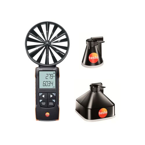 Anemômetro de palhetas Testo 417 Kit 1 funis 100 mm 0,3 a 20 m/s Res 0,01 m/s Vazão 0 a 99990 m³/h Temp 0 a 50°C Bluetooth App Testo 0563 1417