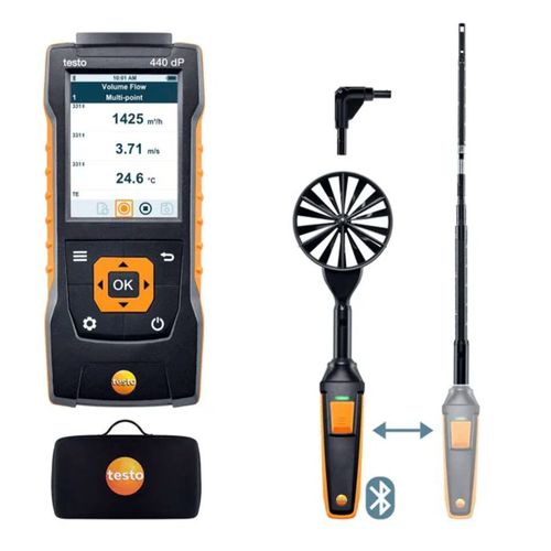 Combokit fluxo de ar Delta P palhetas 100mm 0,3 a 35m/s fio quente 0 a 50m/s Bluetooth TESTO 440 dP TESTO 0563 4409