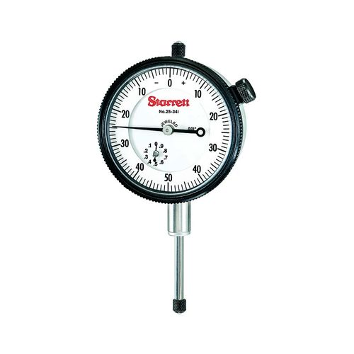 Relógio comparador Ø57 mm 25,4 mm/1'' Res 0,025 mm/0,001'' graduação 0-50-0 haste 9,5 mm/3/8'' Starrett 25-341J