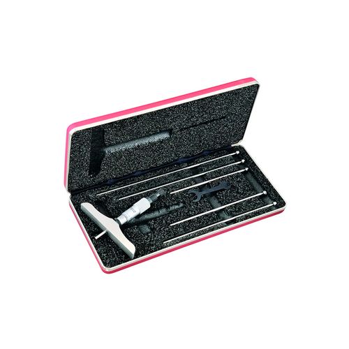 Micrômetro de profundidade 0 a 150 mm resolução 0,01 mm base 100 mm catraca trava porca anelar Starrett 445MBZ-150RL