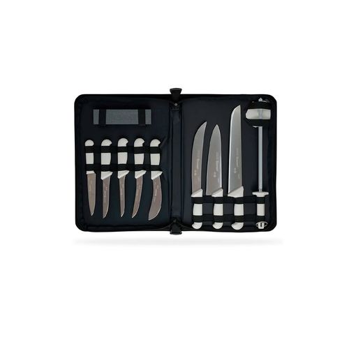Estojo completo com 11 facas aço inox cabo branco antimicrobiano NSF STARRETT BKK-11W