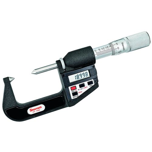 Micrômetro externo digital pontas cônicas 0 a 25 mm 0 a 1'' resolução 0,001 mm catraca saída de dados Starrett 760MEFL