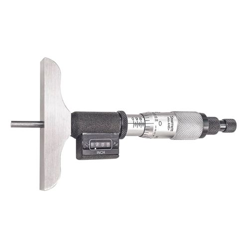 Micrômetro de profundidade com contador mecânico 0 a 3'' resolução 0,001'' base 3'' catraca trava porca anelar Starrett 446AZ-3RL