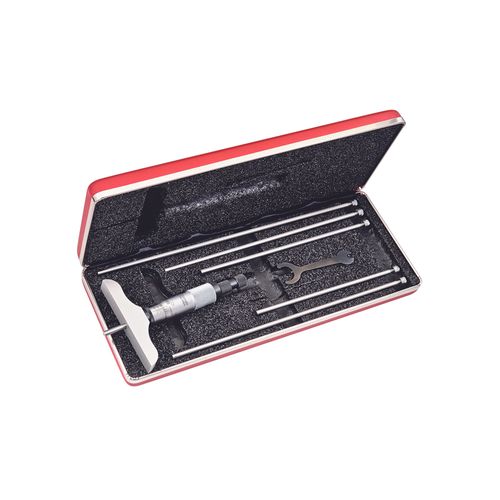 Micrômetro de profundidade 0 a 75 mm resolução 0,01 mm base 75 mm catraca trava porca anelar Starrett 445MAZ-75RL