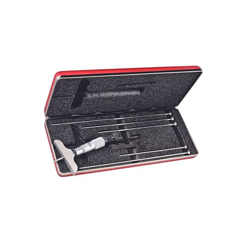 Micrômetro de profundidade 0 a 150 mm Res 0,01 mm base 64 mm catraca trava hastes intercambiáveis Starrett 440MZ-150RL
