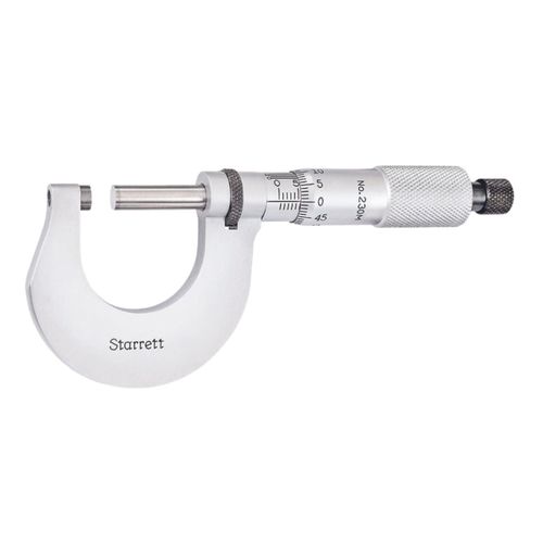 Micrômetro externo 0 a 25 mm resolução 0,001 mm faces de metal duro trava catraca leitura analógica Starrett V230MXRL