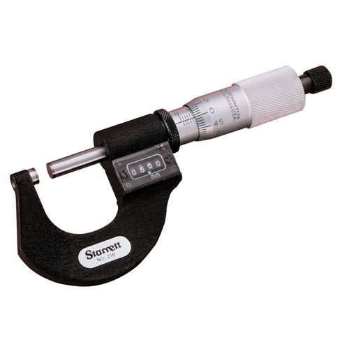Micrômetro externo com contador mecânico 100 a 125 mm resolução 0,01 mm cromo acetinado catraca trava porca anelar Starrett 216MXRL-125