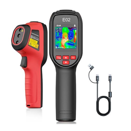 Câmera termográfica portátil imagem térmica, visual e fusão 96x96 SuperIR 240x240 NETD menor que 50 mK -20 a 400°C 20 Hz laser IP54 HIKMICRO E02