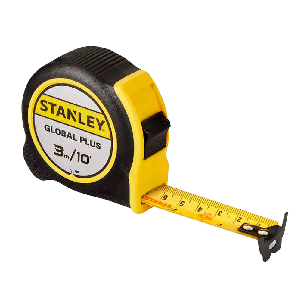 Trena Profissional 3 metros Fita 13 mm Nylon Extrudado Caixa ABS TPR Global Plus STANLEY 30-710