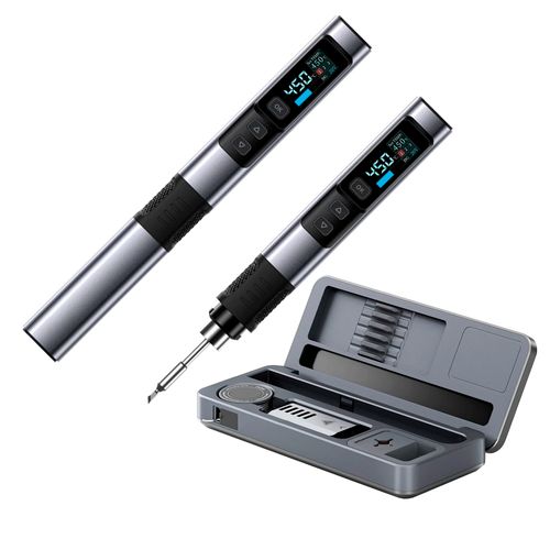 Ferro de Solda Inteligente 100W 9 a 20V 100 a 450°C Tela IPS 0,96'' PD QC Type-C com caixa de ferramentas Novotest.br NTFSI-02A+TB